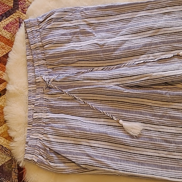 Ellen Tracy Blue & White Stripe Linen Blend Lightweight Summer Wide Leg Pants - Picture 2 of 13